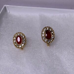 Elegant Gold and Red Oval Earrings
